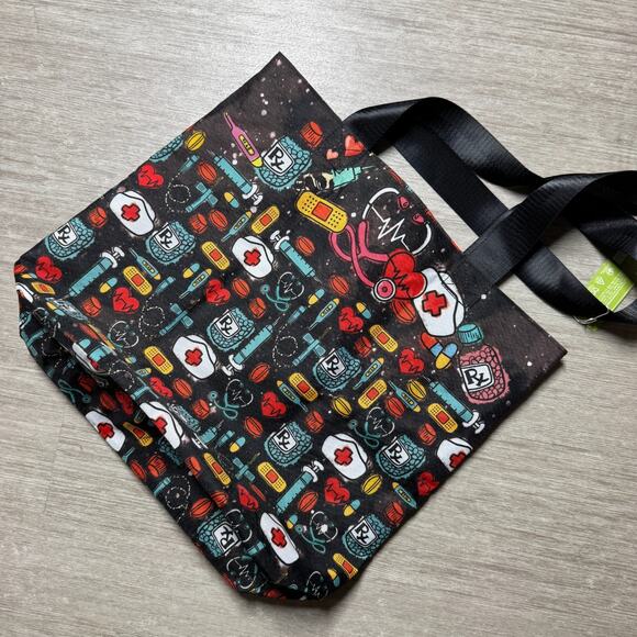 Nurse Life Skeleton Tote Bag Night Shift NWT Coffee 84 Hoods Zip Closure Canvas - Picture 2 of 6